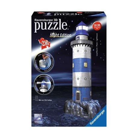 Ravensburger Puzzle - 3D Vision Puzzle - Leuchtturm bei Nacht, 216 Teile