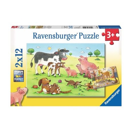Ravensburger Puzzle - Glückliche Tierfamilien, 2 x 12 Teile