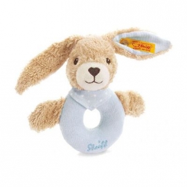 Steiff - Hoppel Hase Greifring, blau, 12 cm