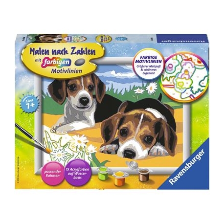 Ravensburger Spiel - Malen nach Zahlen mit farbigen Motivlinien - Jack Russel Welpen