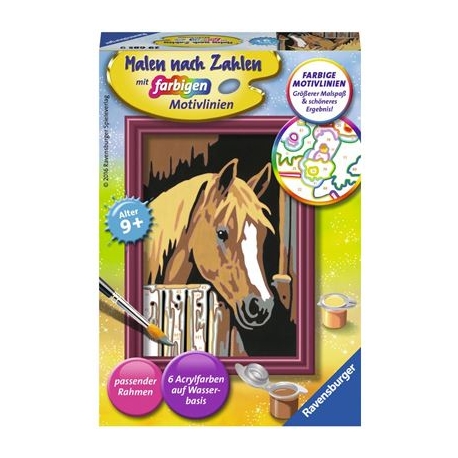Ravensburger Spiel - Malen nach Zahlen mit farbigen Motivlinien - Pferd im Stall