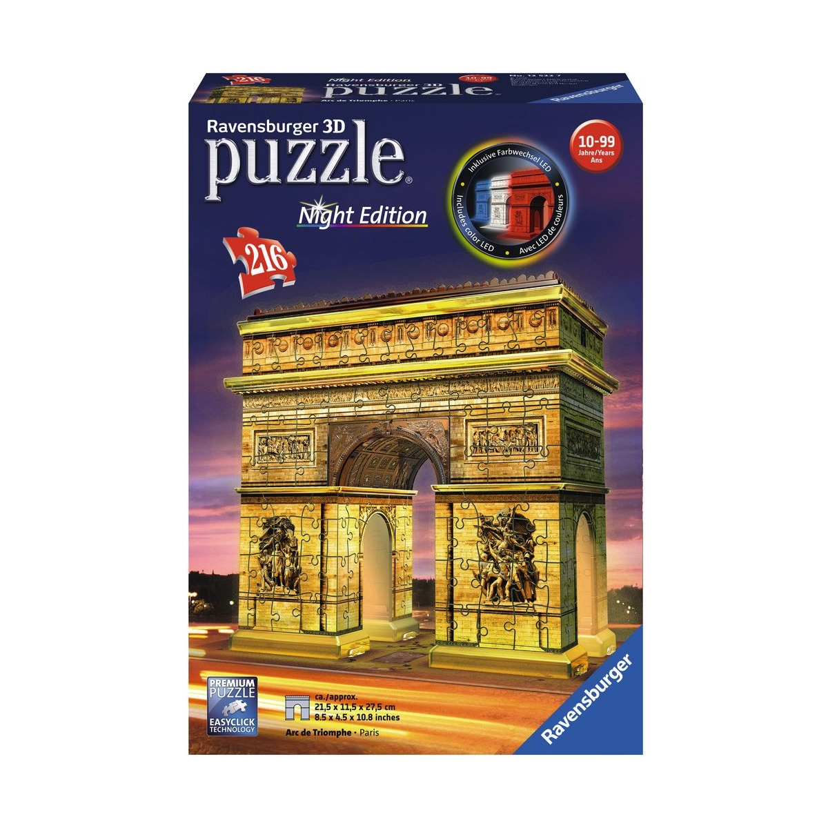MUKK® Spielwaren Münster - Ravensburger Puzzle - 3D Puzzles - Triumphbogen  Night Edition, 216 Teile