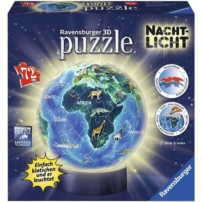 Ravensburger Puzzle - 3D Puzzles - Erde im Nachtdesign, Nachtlicht, 72 Teile