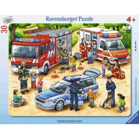 Ravensburger Puzzle - Rahmenpuzzle - Feuerwehr & Krankenwagen, 30 Teile