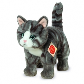 Teddy Hermann Katze stehend, grau, 20 cm