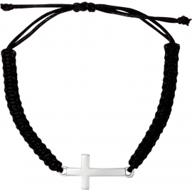 Geknüpftes Armband mit Kreuzanhänger (versilbert)