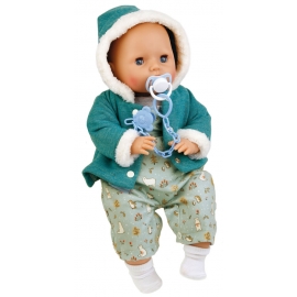 Schildkröt Baby Amy 45 cm mit Schnuller, Malhaar, blaue Schlafaugen, Winterkleidung mint/weiss