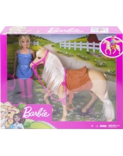 Mattel - Barbie Pferd mit Puppe blond, Anziehpuppe, Modepuppe, Pferde Spielzeug