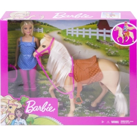 Mattel - Barbie Pferd mit Puppe blond, Anziehpuppe, Modepuppe, Pferde Spielzeug