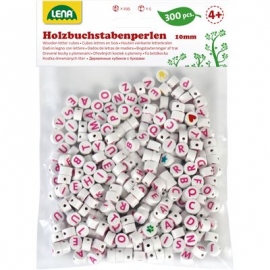 Lena - Holz-Buchstabenperlen, weiß/rosa, 300-tlg., Beutel