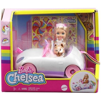 Mattel - Barbie - Chelsea Puppe Spiel-Set inkl. Auto, Regenbogen-Einhorn Zubehör