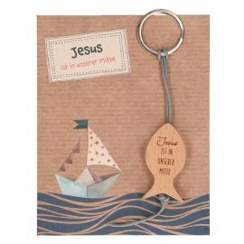 Holz-Schlüsselanhänger - Jesus ist in unserer Mitte