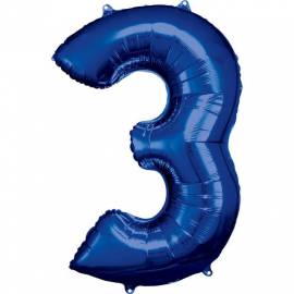 Grosse Zahl 3 Blau Folienballon
