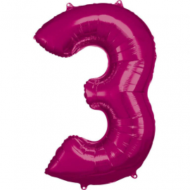 Grosse Zahl 3 Pink Folienballon