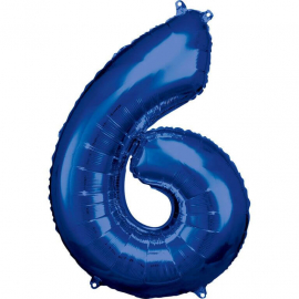 Grosse Zahl 6 Blau Folienballon