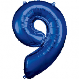 Grosse Zahl 9 Blau Folienballon