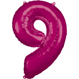 Grosse Zahl 9 Pink Folienballon