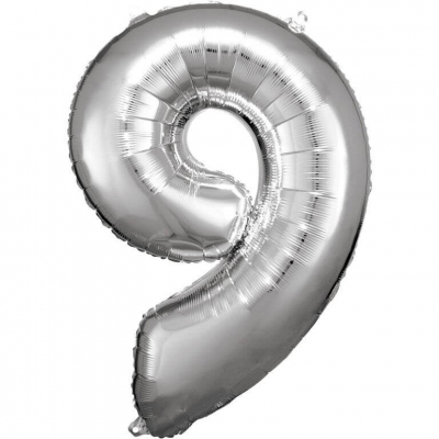 Grosse Zahl 9 Silber Folienballo