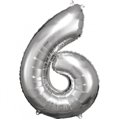 Grosse Zahl 6 Silber Folienballo