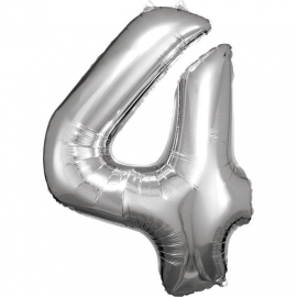 Grosse Zahl 4 Silber Folienballo