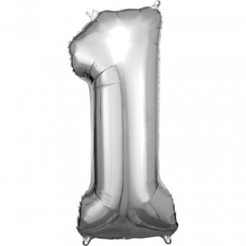 Grosse Zahl 1 Silber Folienballo