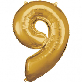 Grosse Zahl 9 Gold Folienballon
