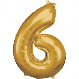 Grosse Zahl 6 Gold Folienballon