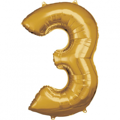 Grosse Zahl 3 Gold Folienballon
