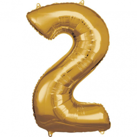 Grosse Zahl 2 Gold Folienballon