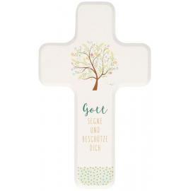 Kinderholzkreuz 18 cm weiß Gott