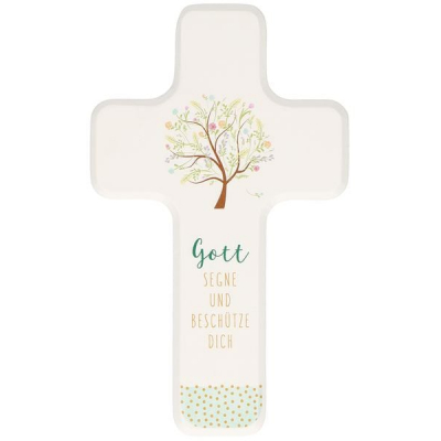 Kinderholzkreuz 18 cm weiß Gott